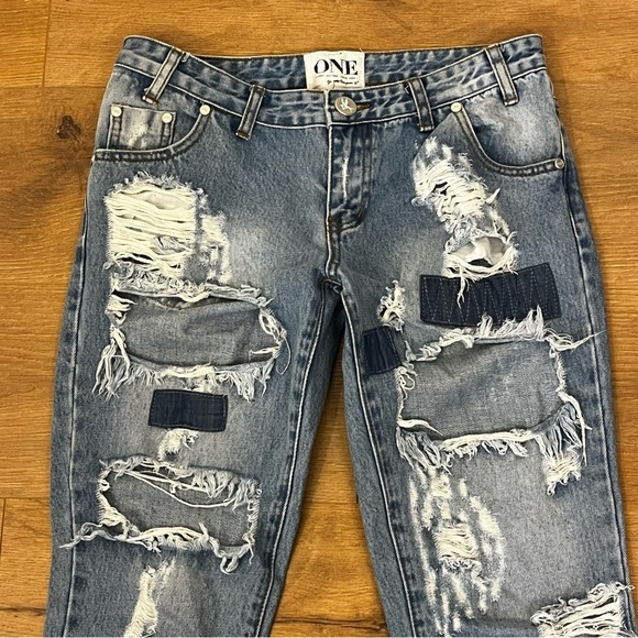 One Teaspoon | Trashed Free Birds denim jeans crop ankle Women size 28 low waist - Picture 4 of 13